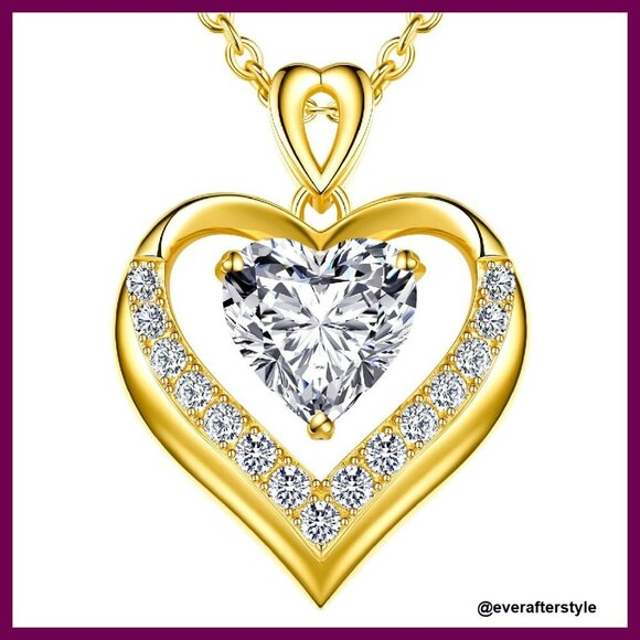 Moissanite Double Heart Pendant Necklace Elegant Romantic Anniversary Gift